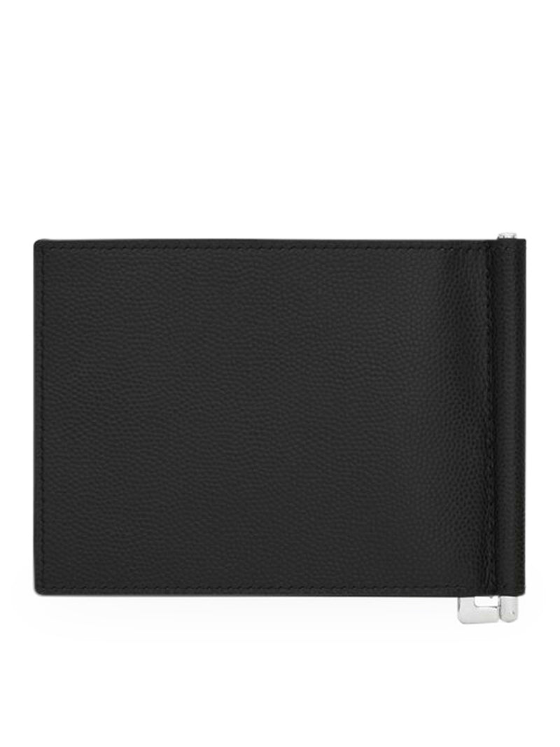 WALLET MONEY CLIP SAINT LAURENT PARIS BLACK TEXTURED LEATHER