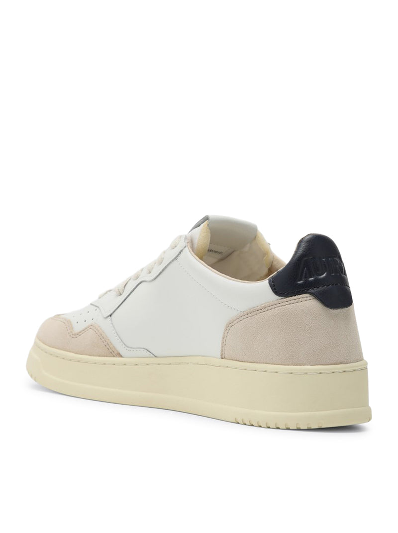 MEDALIST LOW SNEAKERS IN WHITE AND BLUE LEATHER AND BEIGE SUEDE