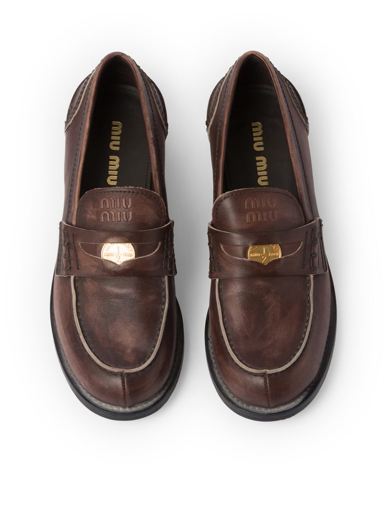VINTAGE EFFECT LEATHER LOAFERS