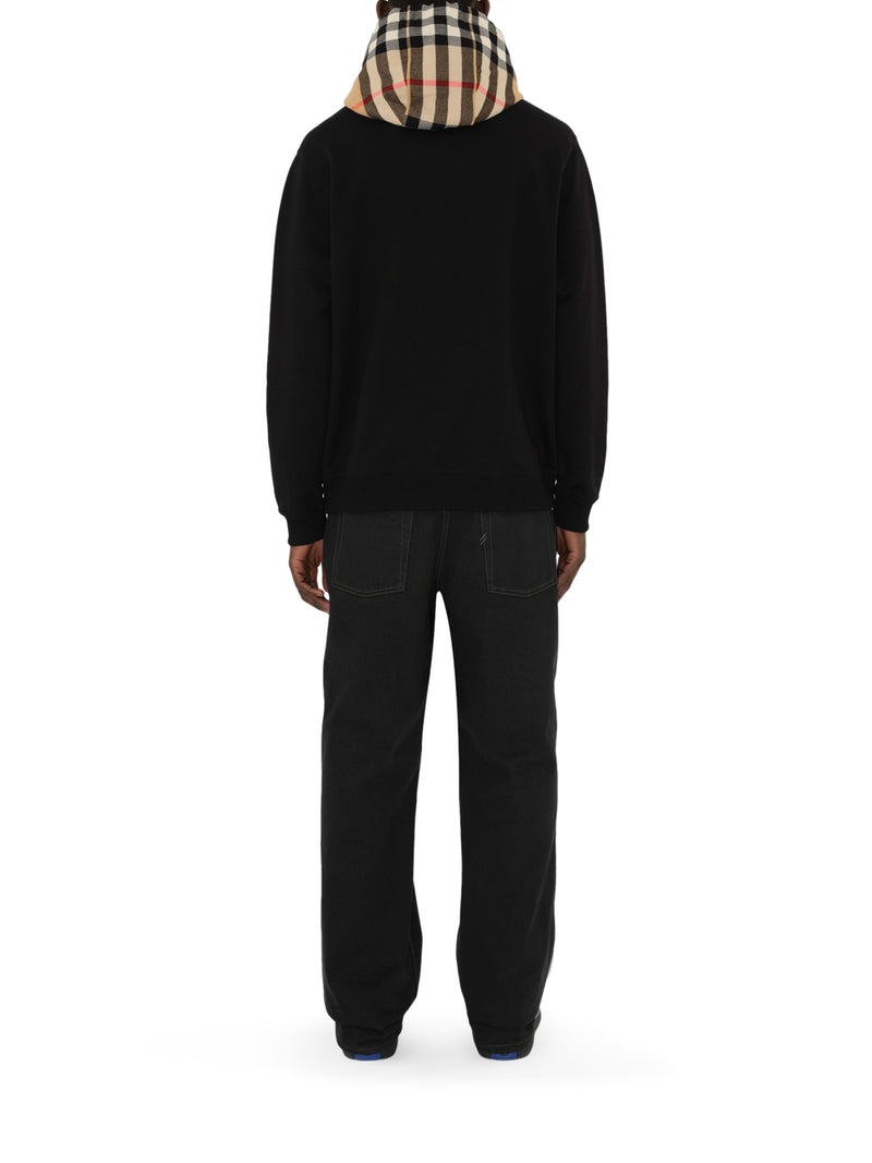 CHECK HOODED COTTON SWEATSHIRT