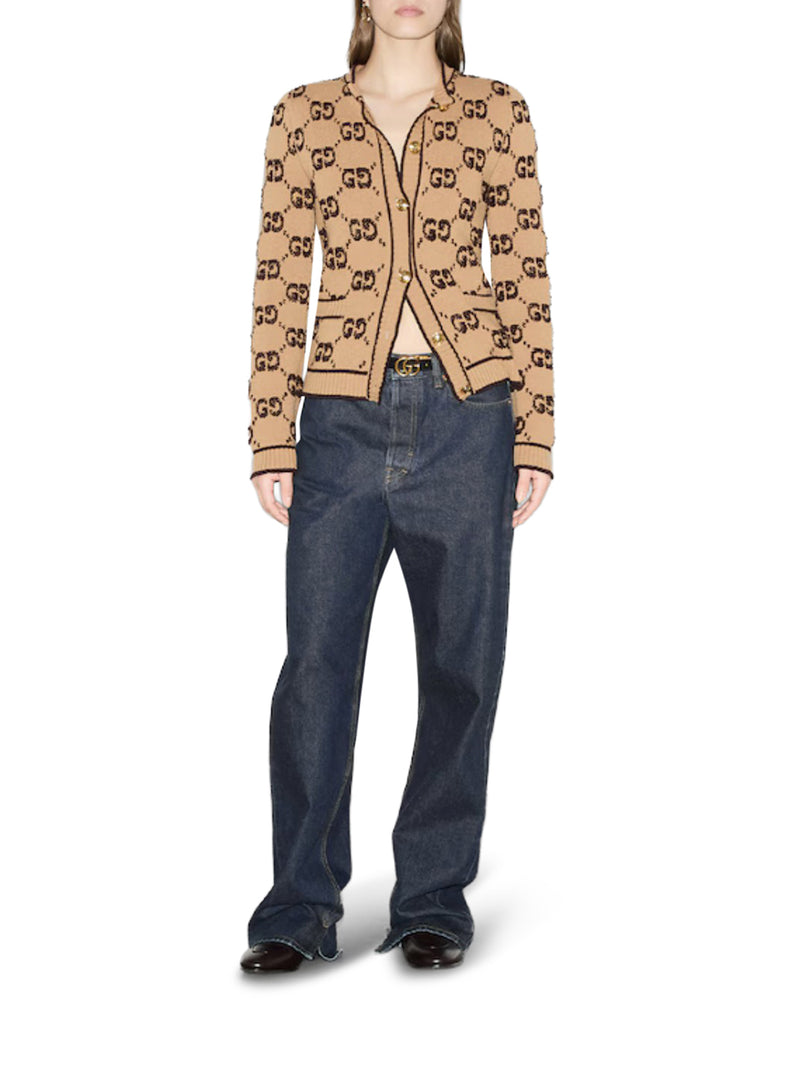 BOUCLE` WOOL CARDIGAN WITH ALLOVER GG LOGO