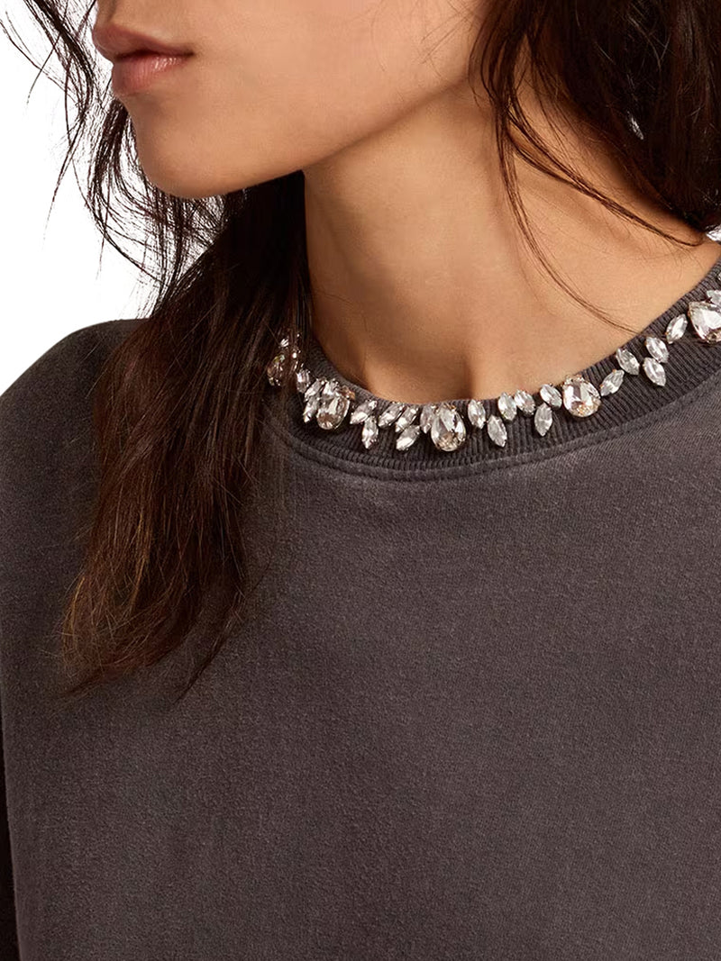 GREY T-SHIRT WITH CRYSTALS