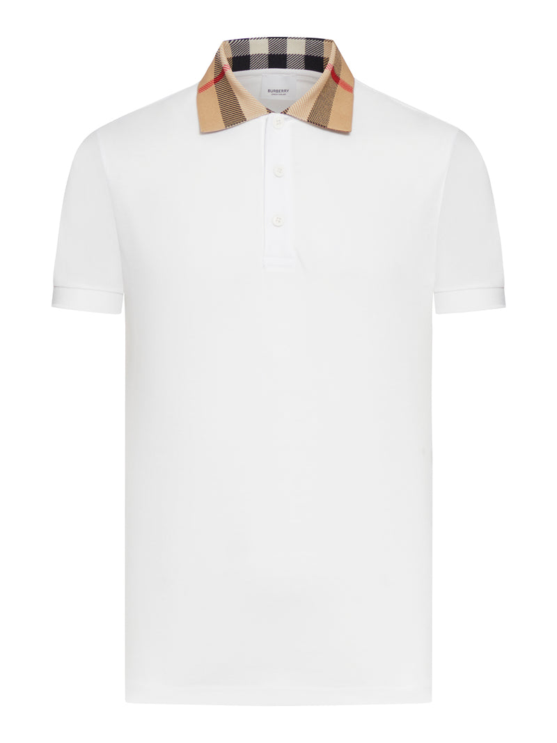 COTTON PIQUÉ POLO SHIRT WITH BURBERRY CHECK COLLAR