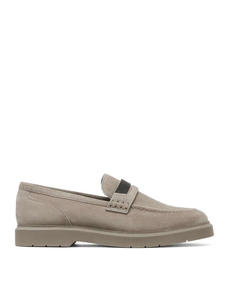 SUEDE PENNY LOAFERS WITH JEWEL APPLIQUE