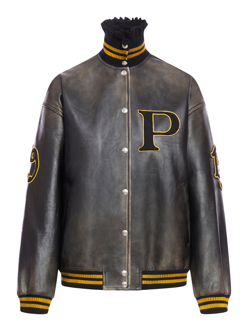 LEATHER BOMBER JACKET WITH PATCH