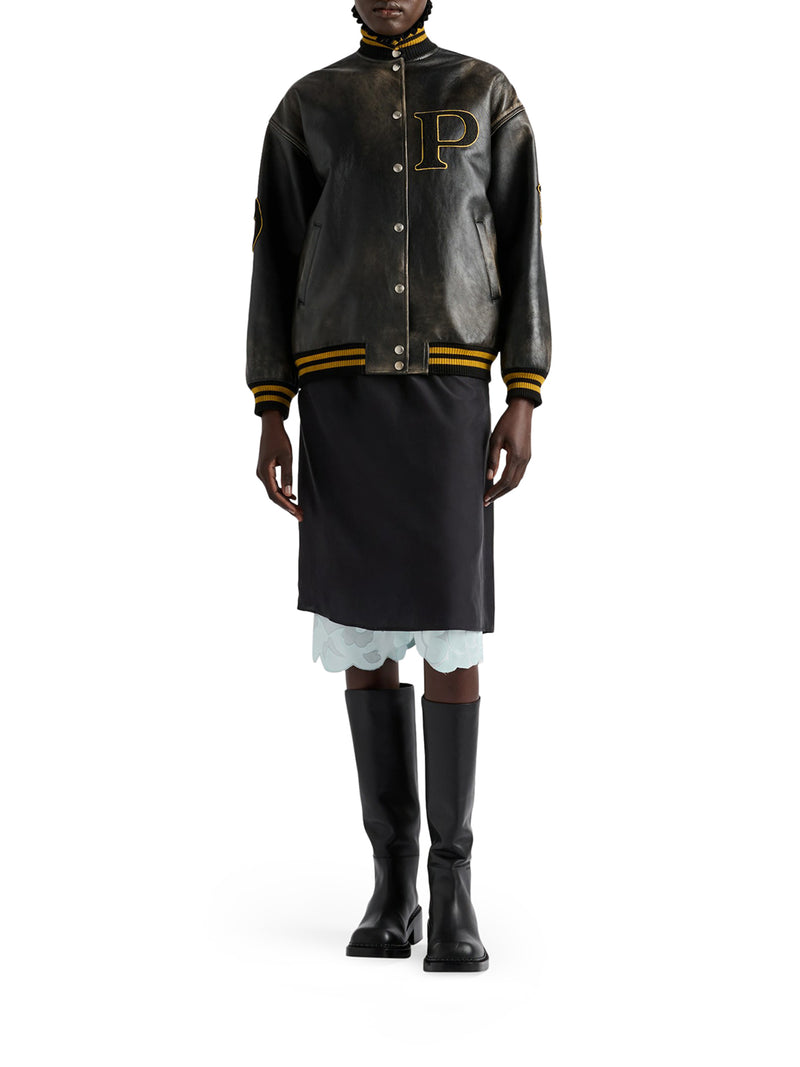 LEATHER BOMBER JACKET WITH PATCH