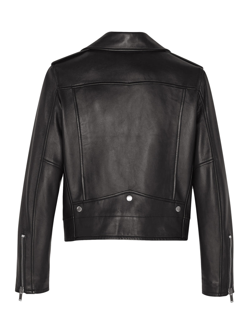 BLACK LEATHER MOTORCYCLE JACKET