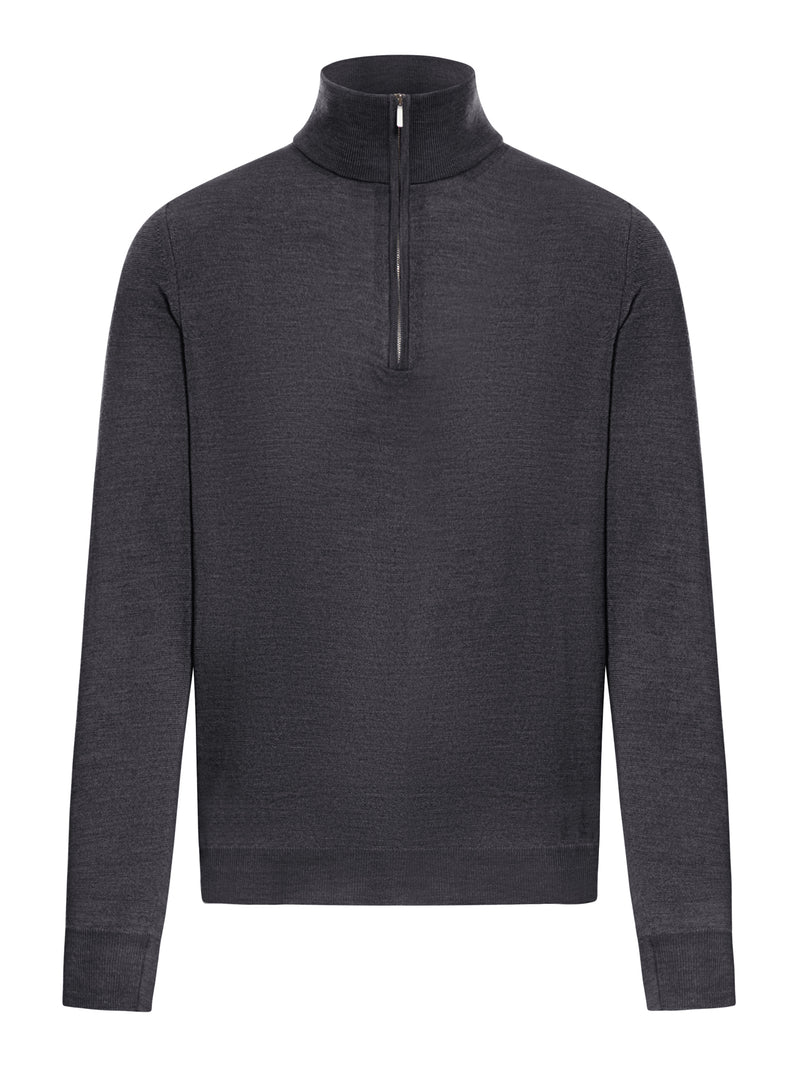 SWEATER WITH HALF ZIP IN WOOL FLEX