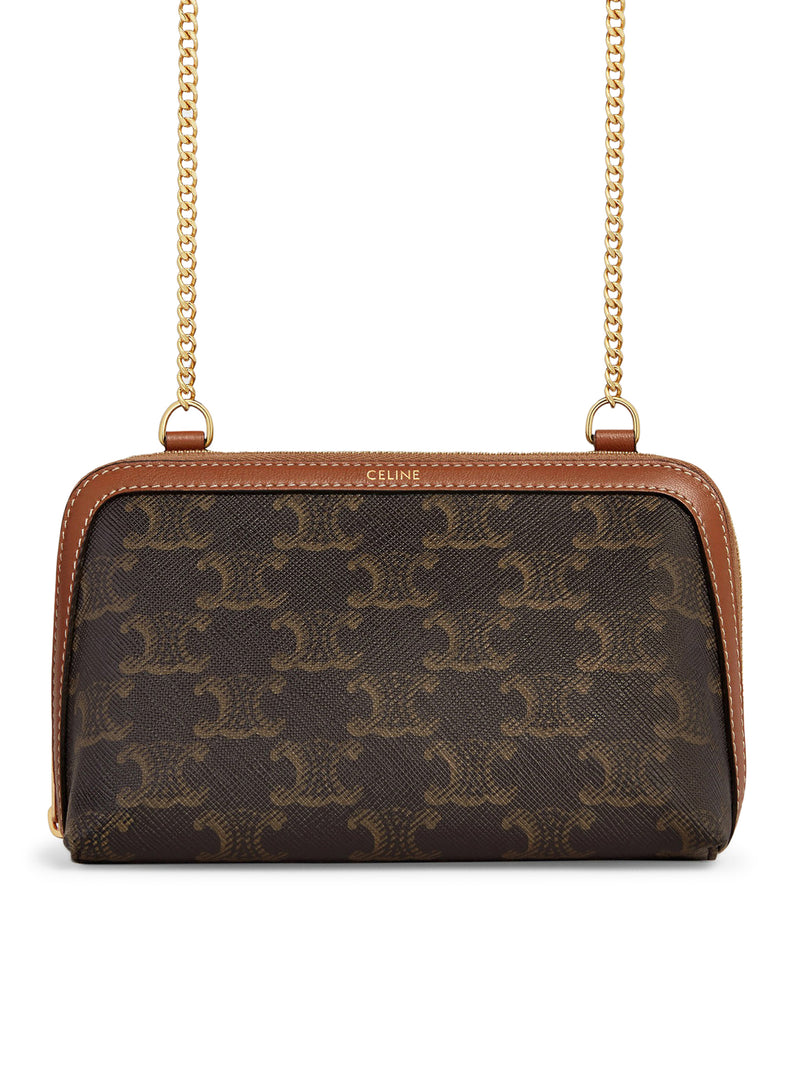 TRIOMPHE CANVAS AND LAMBSKIN CLUTCH WITH CHAIN