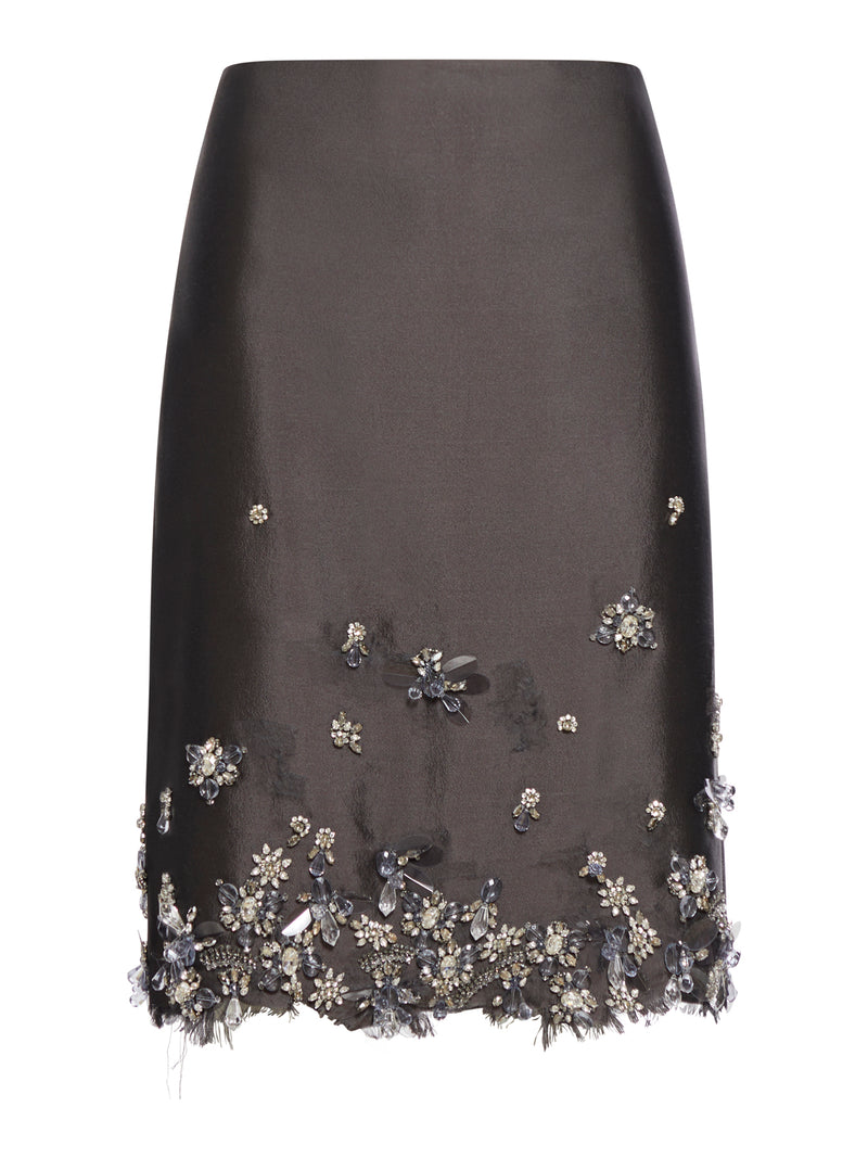 MIDI SKIRT IN WOOL AND SILK WITH APPLICATIONS