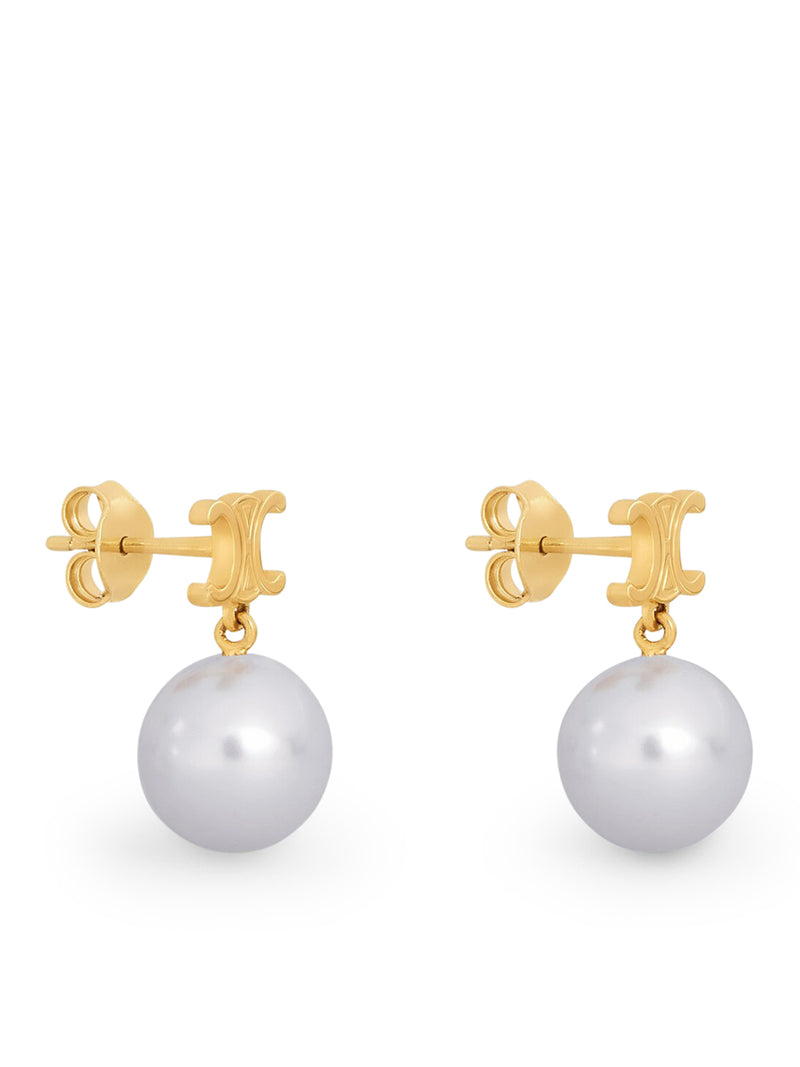 LES PERLES CELINE EARRINGS IN BRASS WITH GOLD FINISH AND GLASS PEARLS