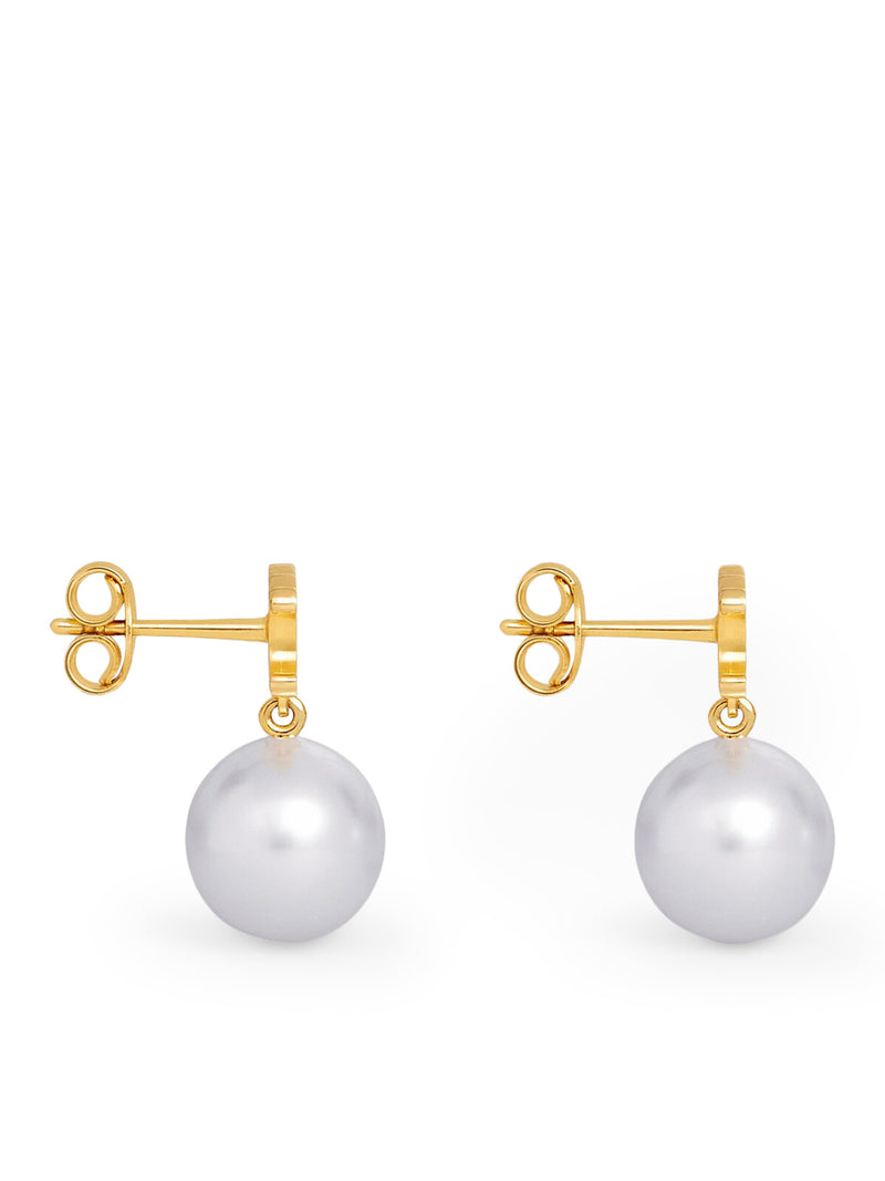 LES PERLES CELINE EARRINGS IN BRASS WITH GOLD FINISH AND GLASS PEARLS