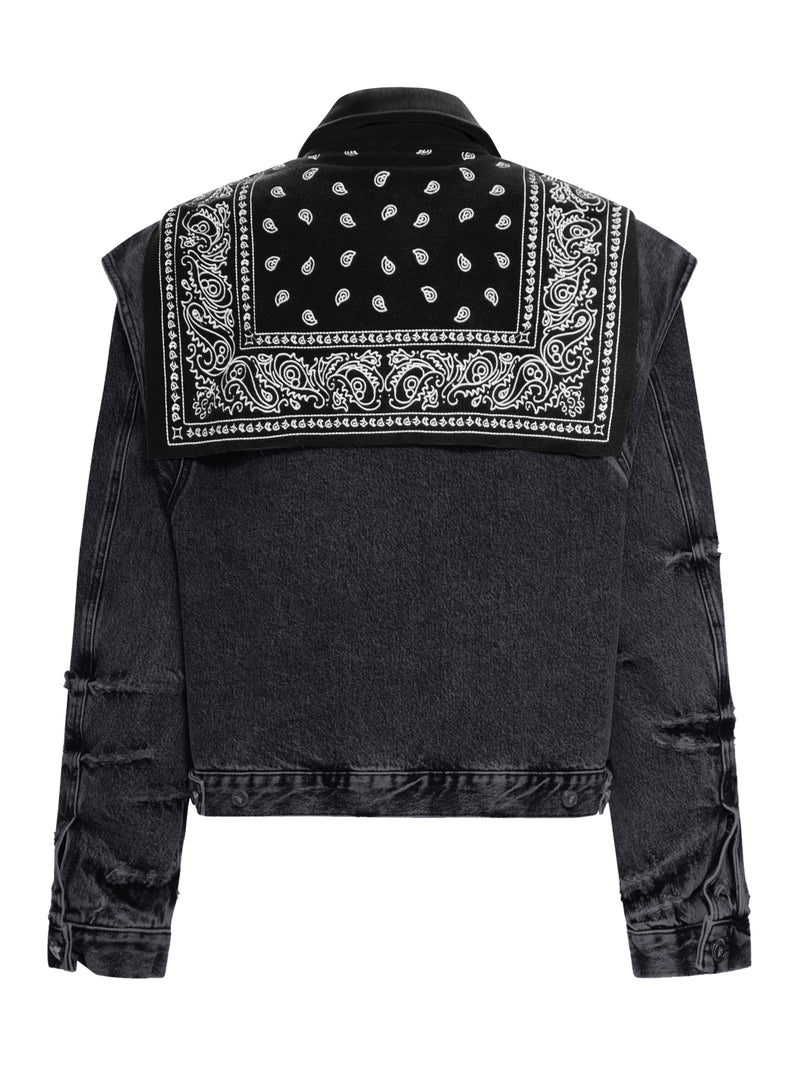 DENIM CAPE JACKET WITH BANDANA EFFECT