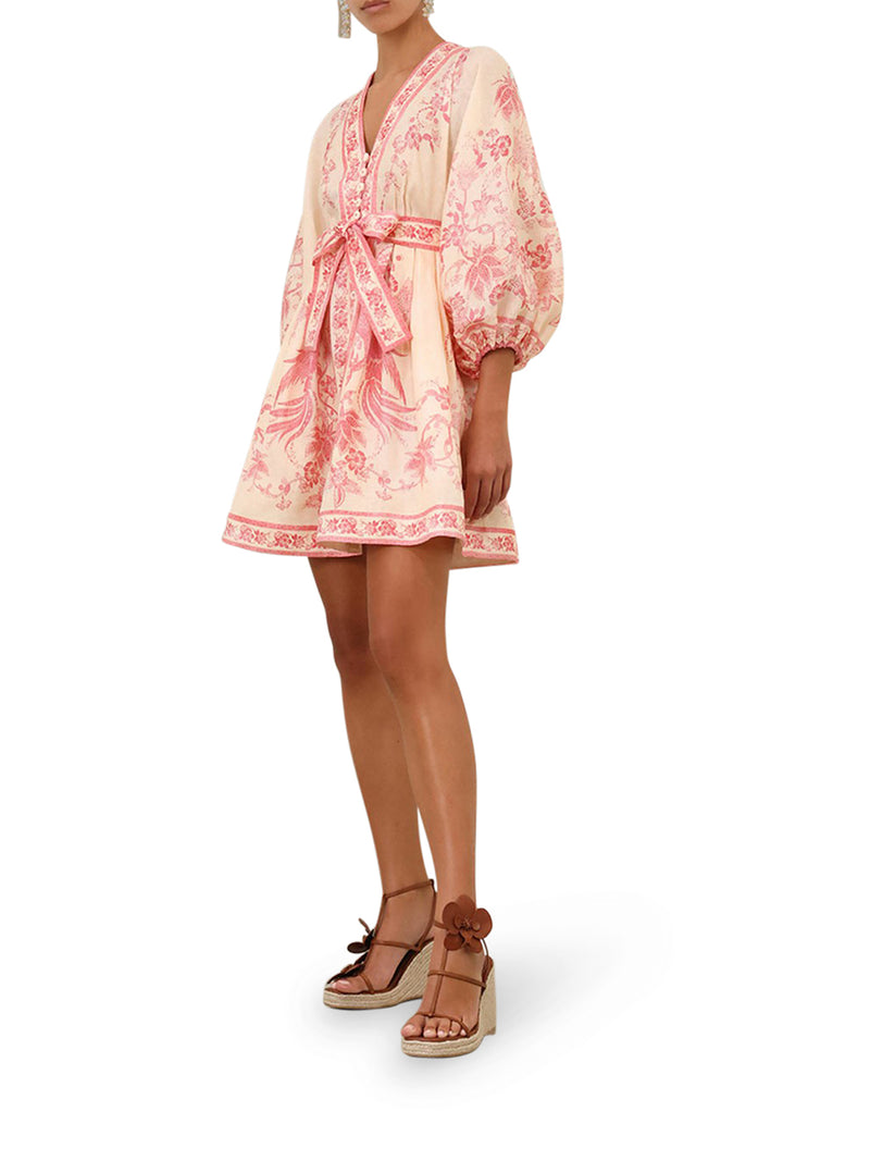 MINI DRESS WITH V-NECK AND CONTRASTING PRINT