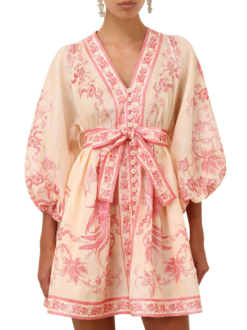 MINI DRESS WITH V-NECK AND CONTRASTING PRINT