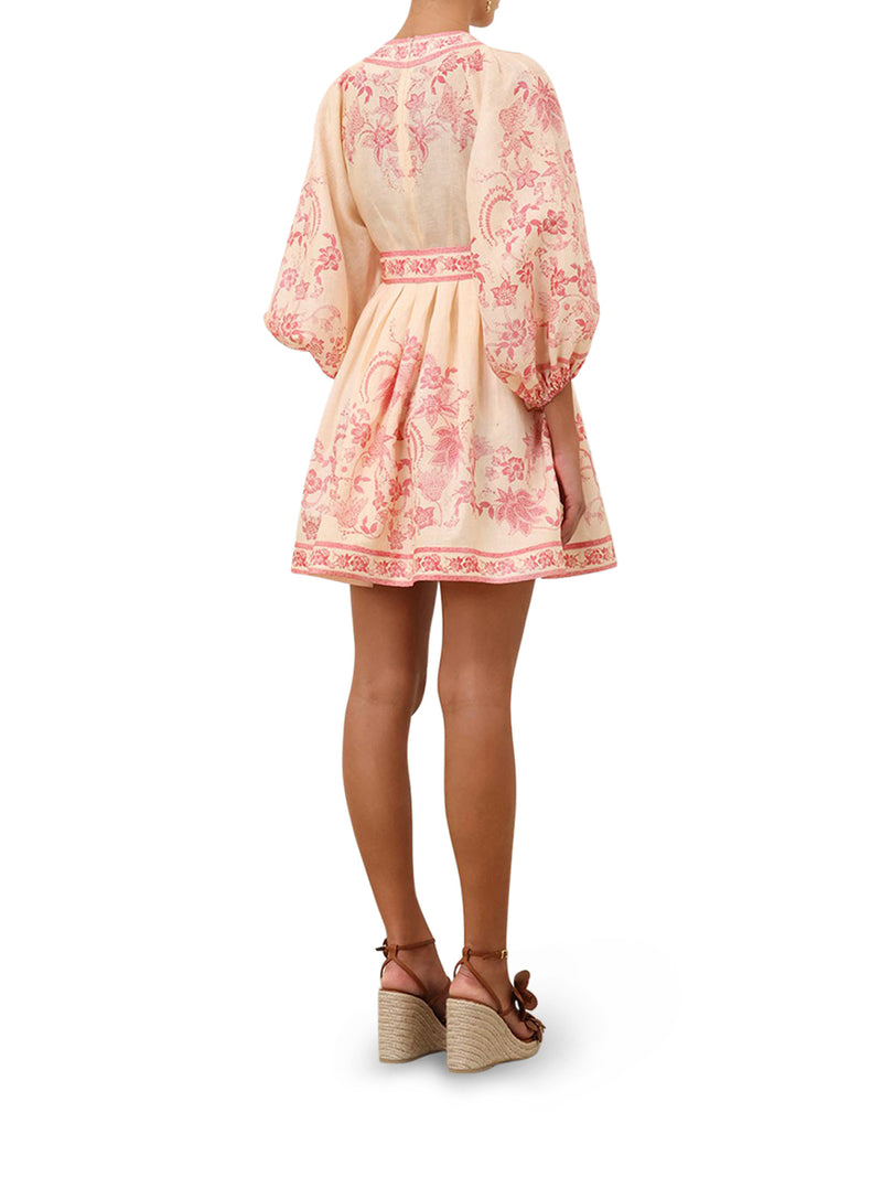 MINI DRESS WITH V-NECK AND CONTRASTING PRINT