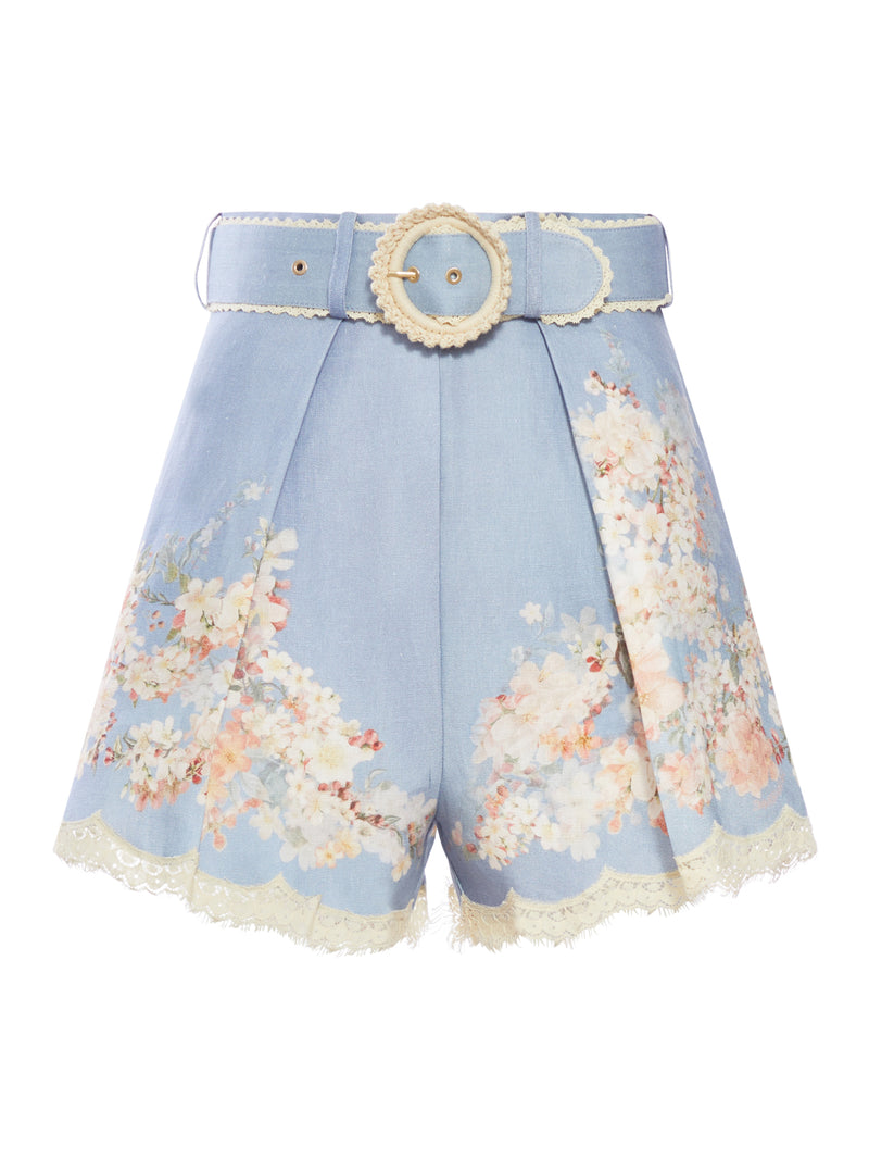 SHORTS WITH LACE HEM AND FLORAL PRINT