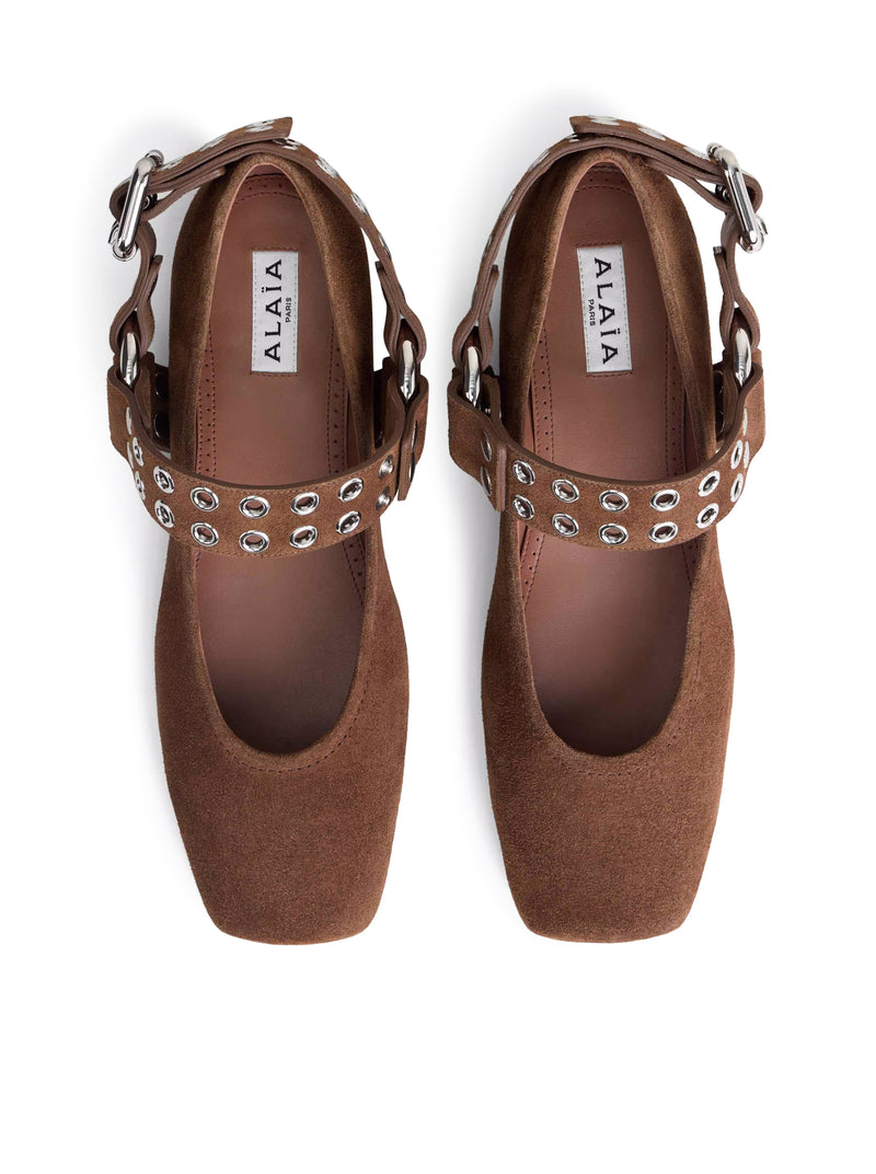 FLAT BIKER BALLERINAS IN SUEDE