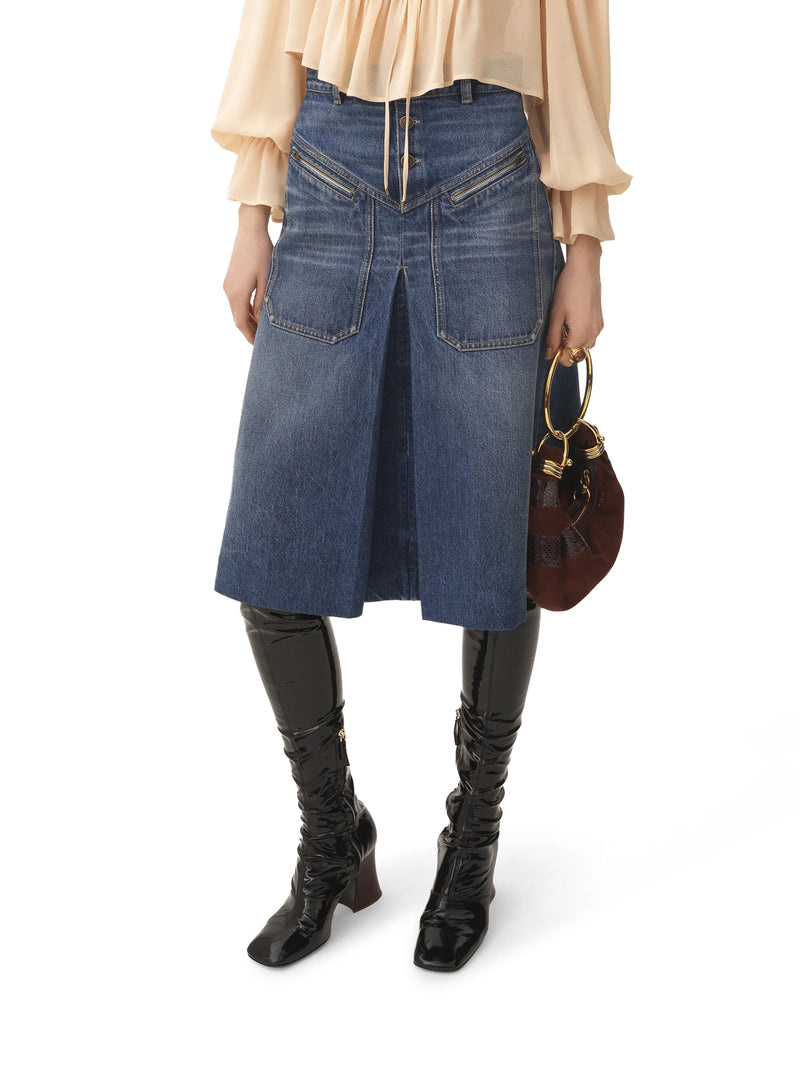 FADED DENIM MIDI SKIRT