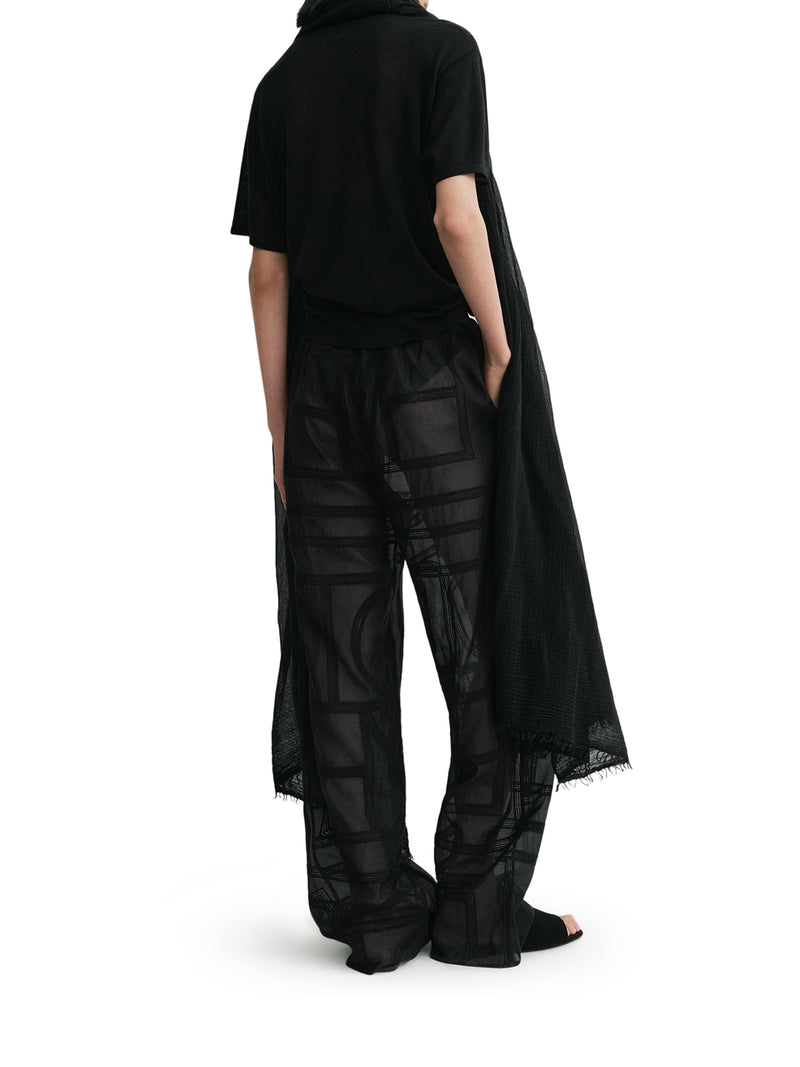 SEMI-TRANSPARENT SILK TROUSERS WITH MONOGRAM