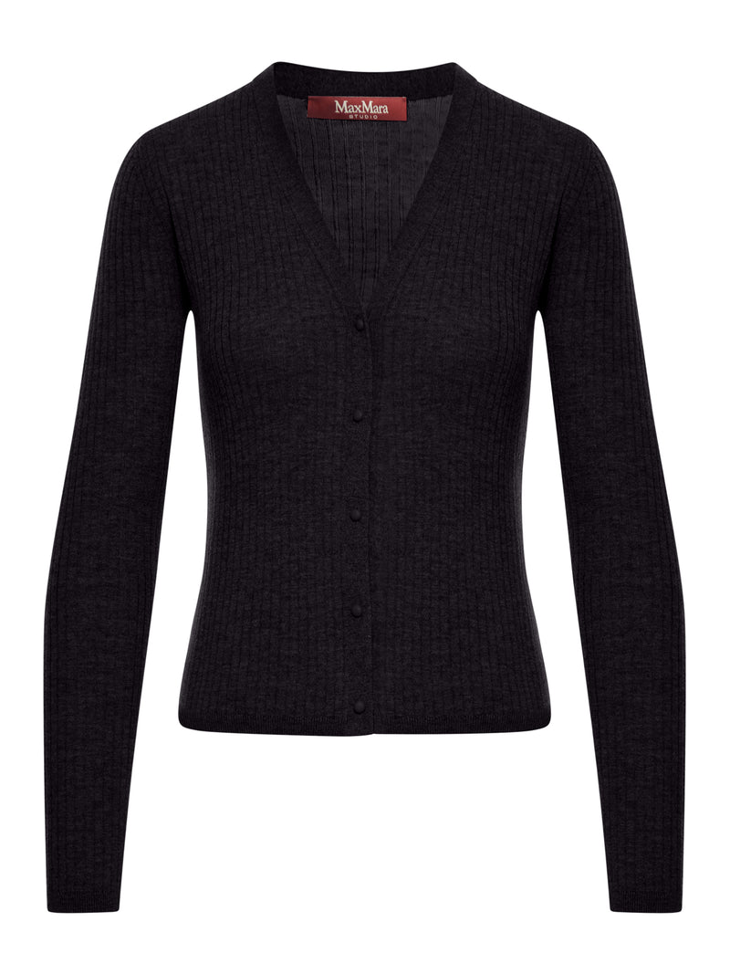 RIBBED SILK CARDIGAN