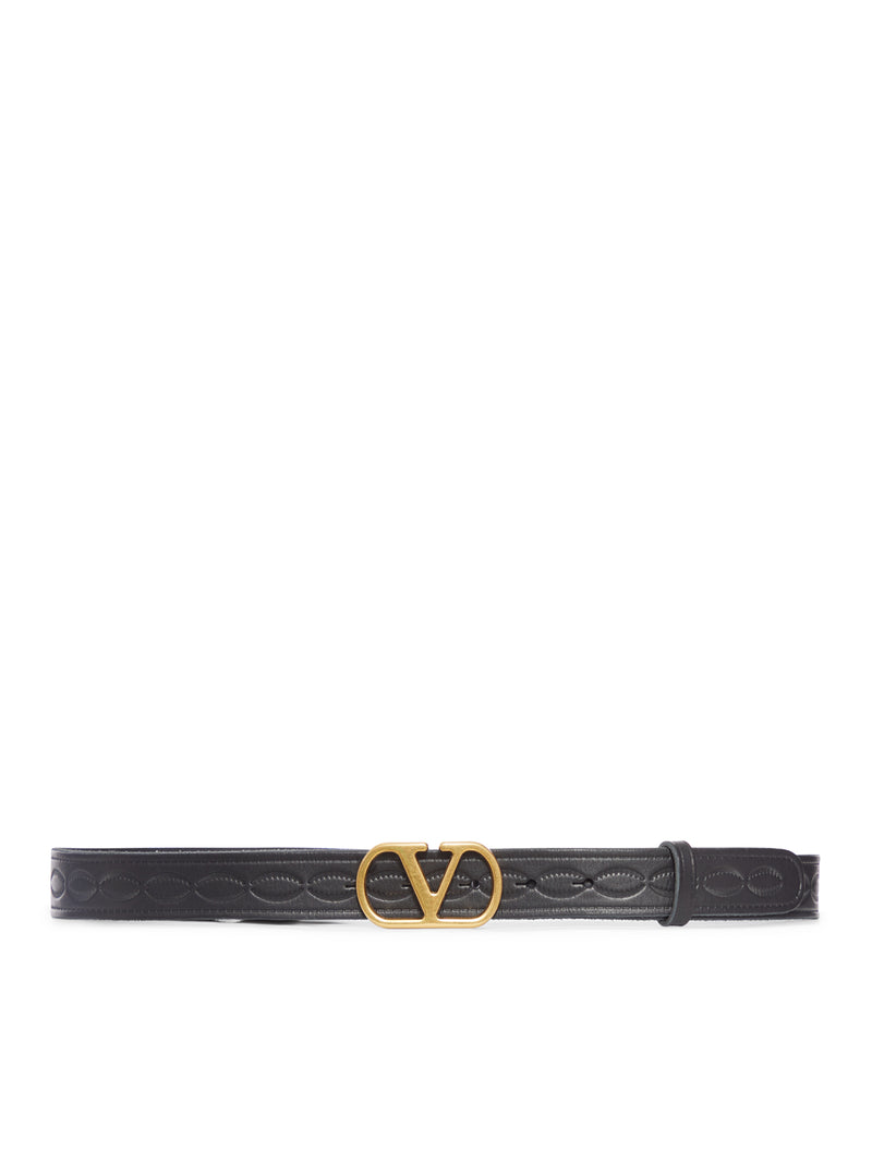 LEATHER BELT WITH LOGO BUCKLE