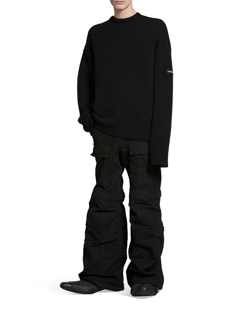 BLACK DOUBLE-FACE WOOL KNIT SWEATER