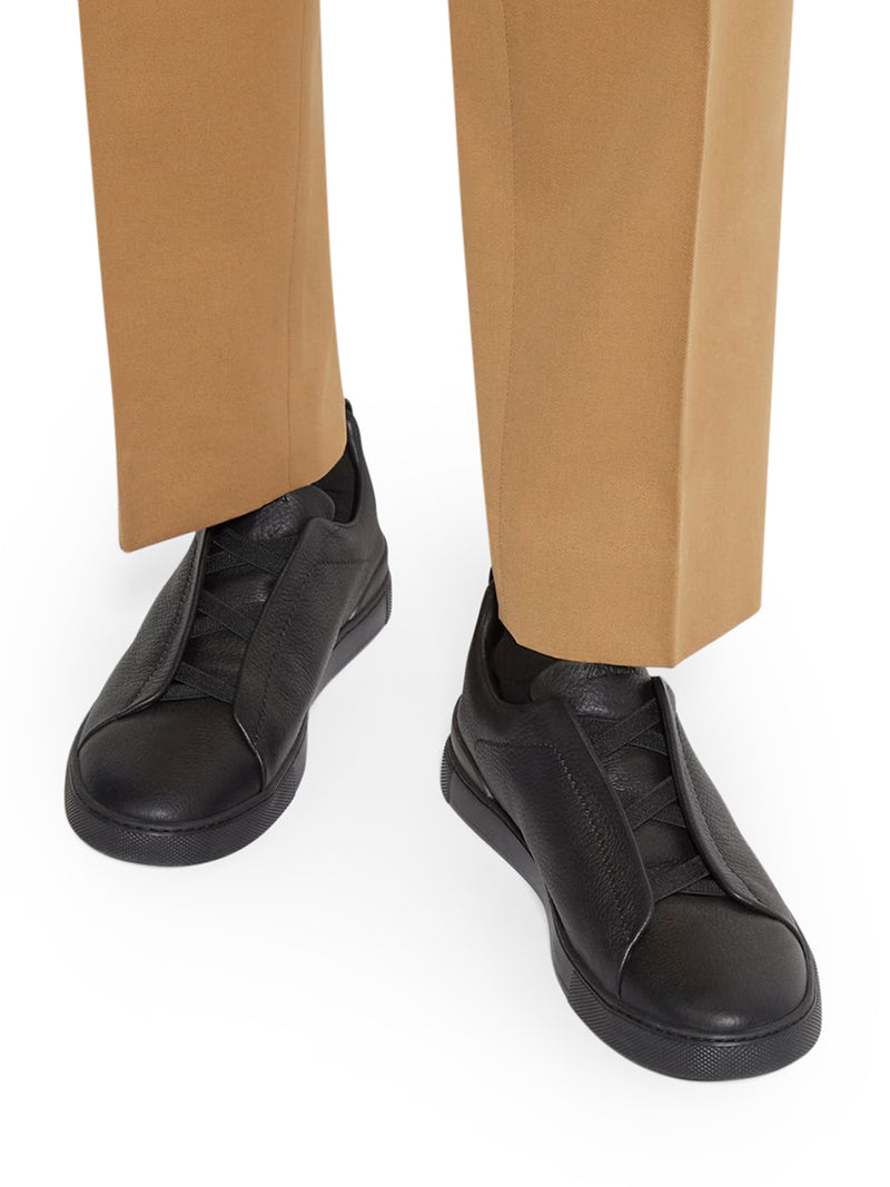 TRIPLE STITCH SNEAKERS IN BLACK DEERSKIN