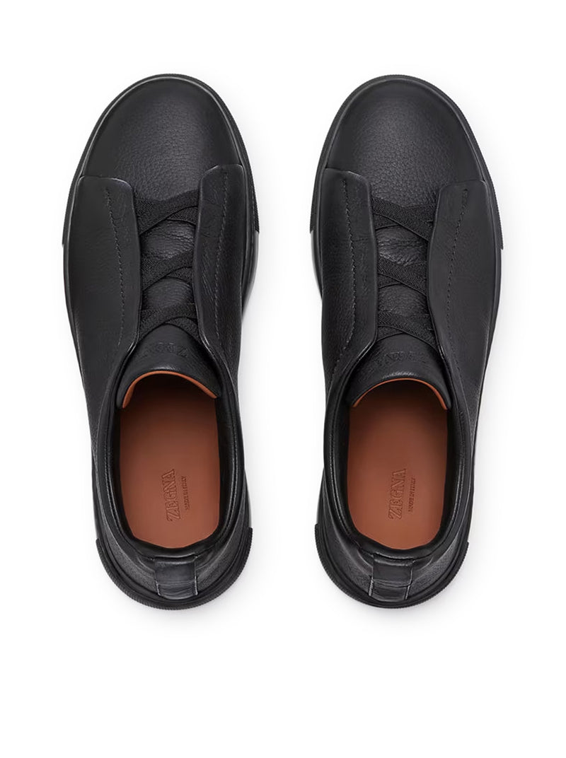 TRIPLE STITCH SNEAKERS IN BLACK DEERSKIN