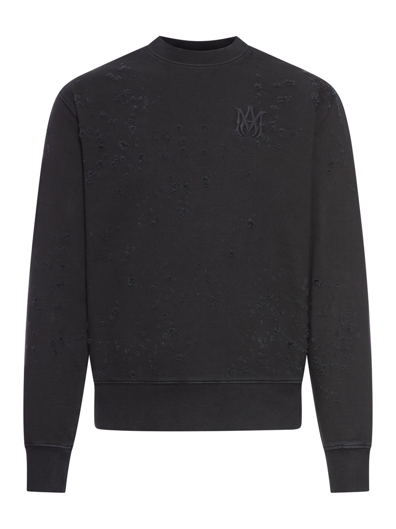 CREW NECK SWEATSHIRT WITH DESTROYED EFFECT