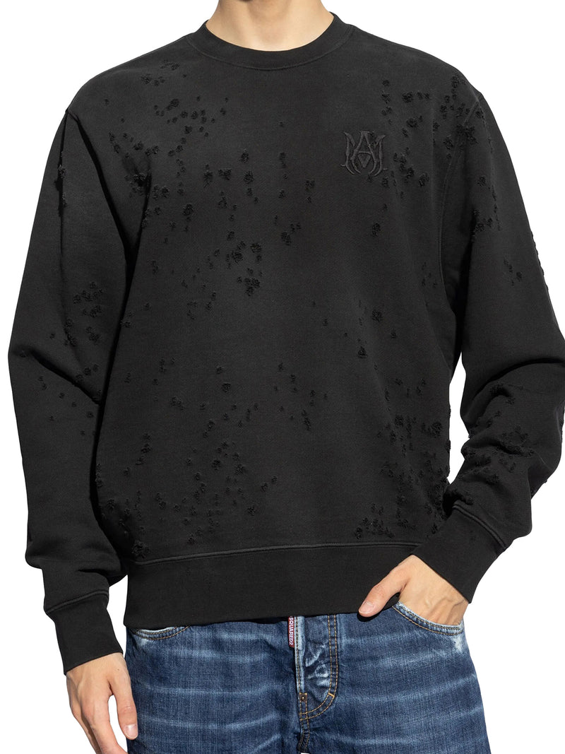CREW NECK SWEATSHIRT WITH DESTROYED EFFECT