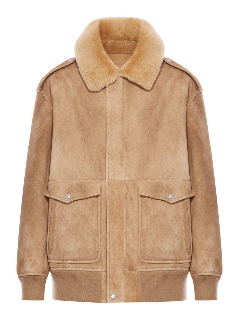 SHEARLING JACKET WITH WIDE COLLAR