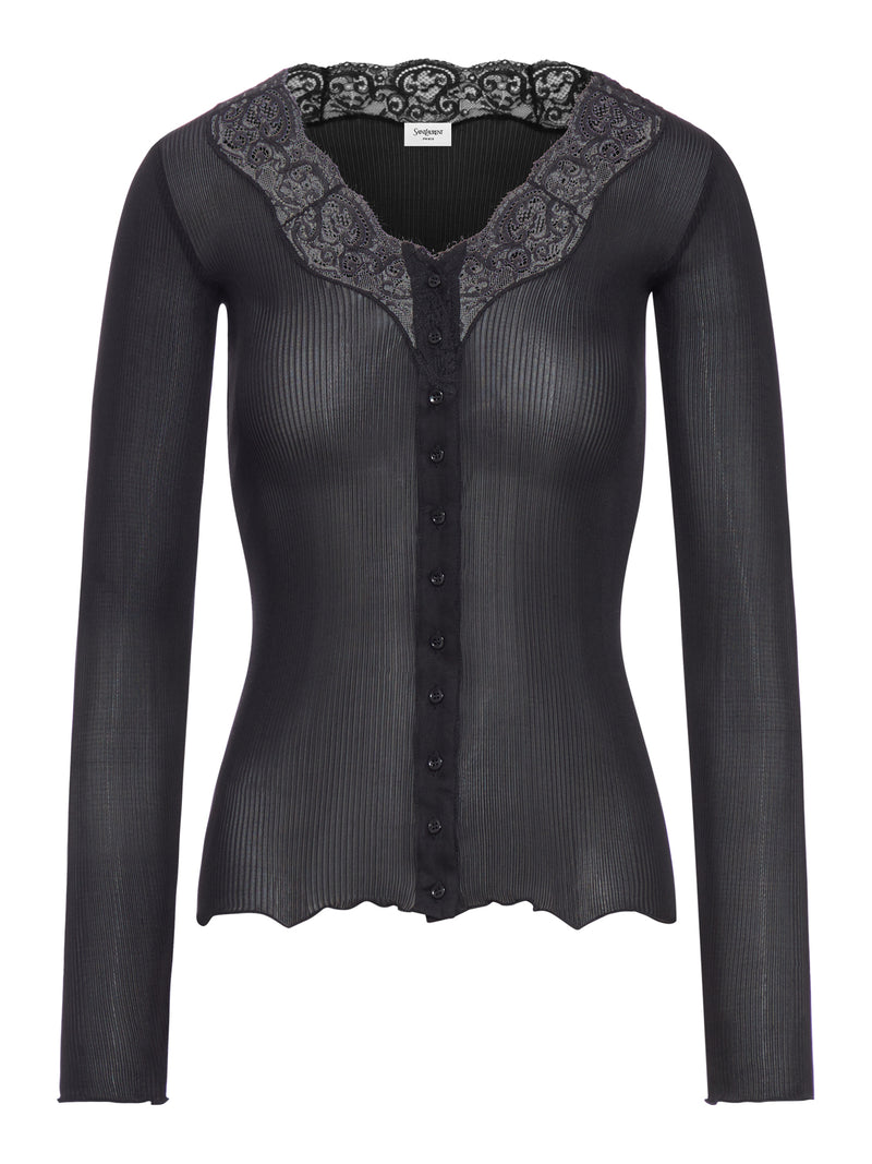 SILK AND RIBBED LACE CARDIGAN