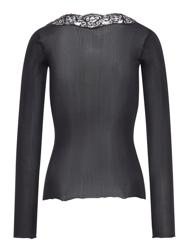 SILK AND RIBBED LACE CARDIGAN