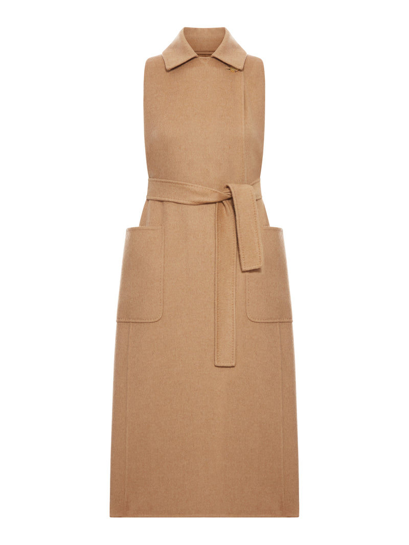 SLEEVELESS CAMEL COAT