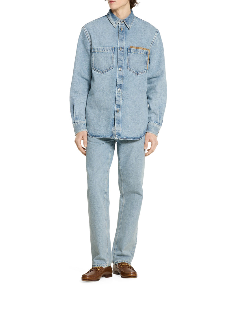 DÉLAVÉ DENIM TROUSERS WITH GG INSERT