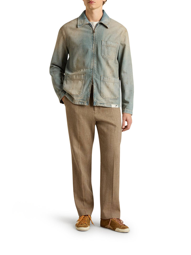 MEN`S DISTRESSED EFFECT DENIM JACKET WITH ZIP