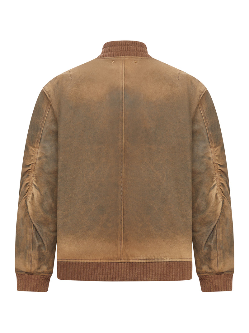BROWN LEATHER JACKET WITH LIVED-IN EFFECT