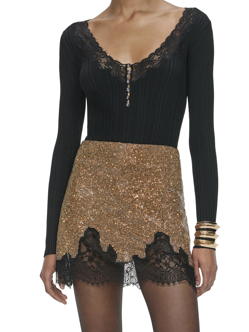 CHAIN LINE MINI SKIRT WITH CRYSTALS