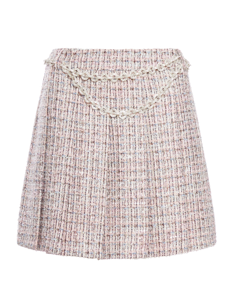 BOUCLE MINI SKIRT WITH CRYSTAL BELT
