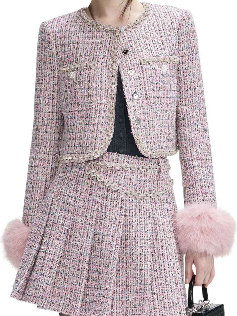 BOUCLE MINI SKIRT WITH CRYSTAL BELT