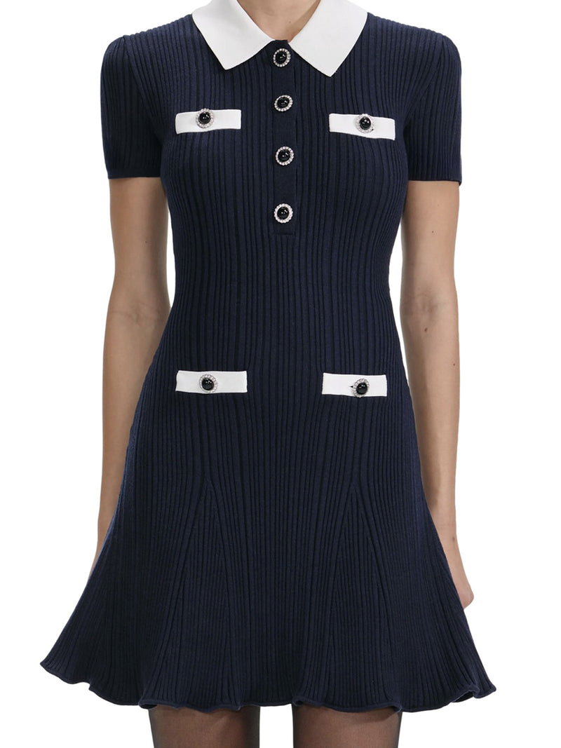 MINI KNITTED DRESS WITH CONTRASTING COLLAR