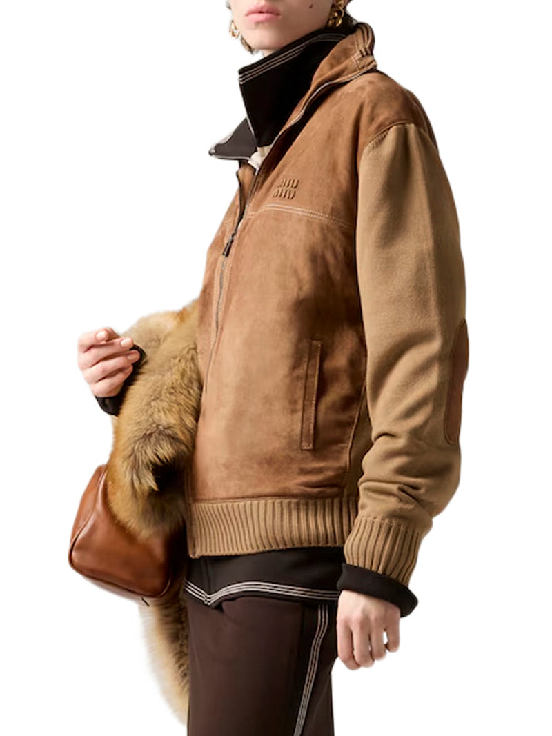 WOOL AND LEATHER CARDIGAN WITH ZIP