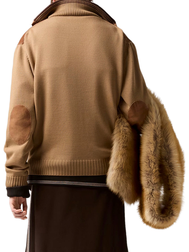 WOOL AND LEATHER CARDIGAN WITH ZIP