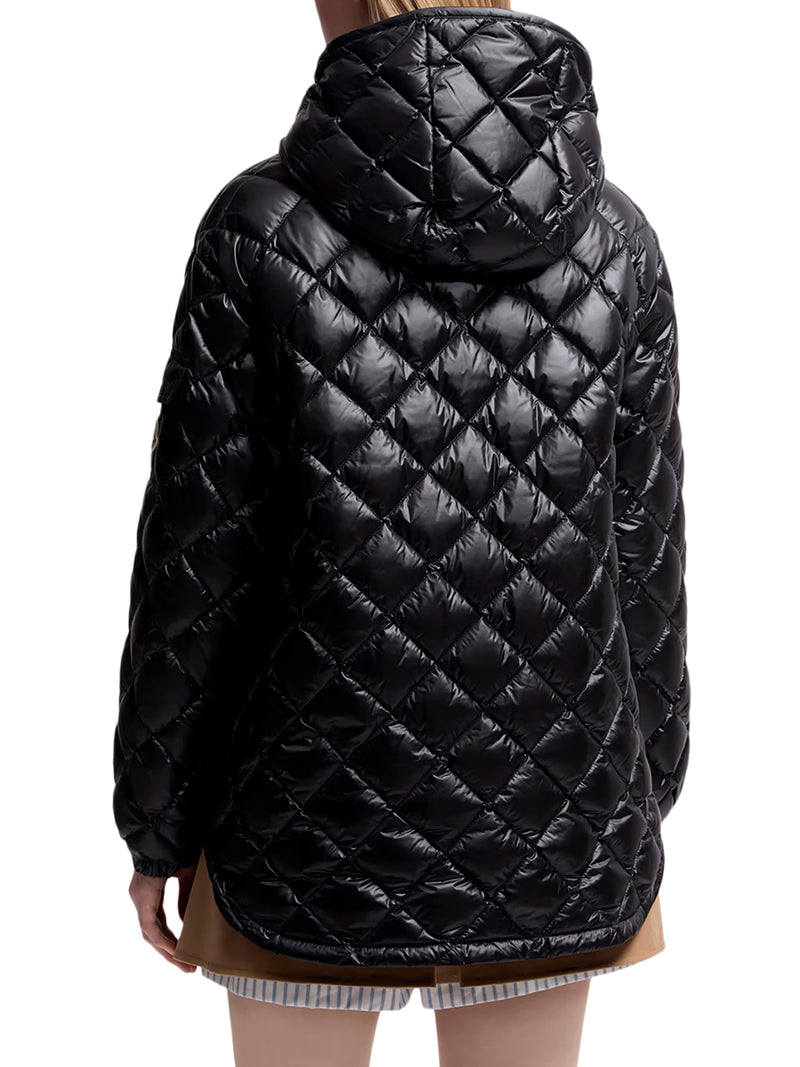 SHORT DOWN JACKET WITH HOOD AND DIAMOND QUILTING