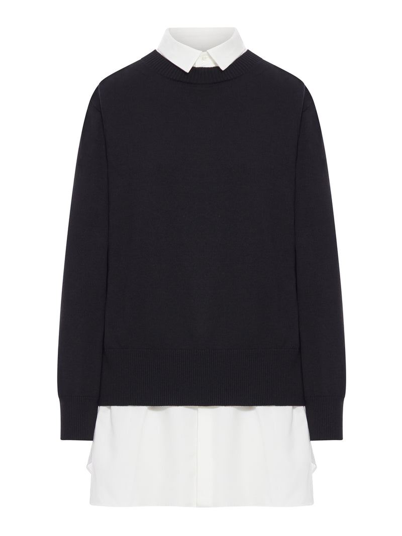 LAYERED POPLIN AND COTTON KNIT DRESS