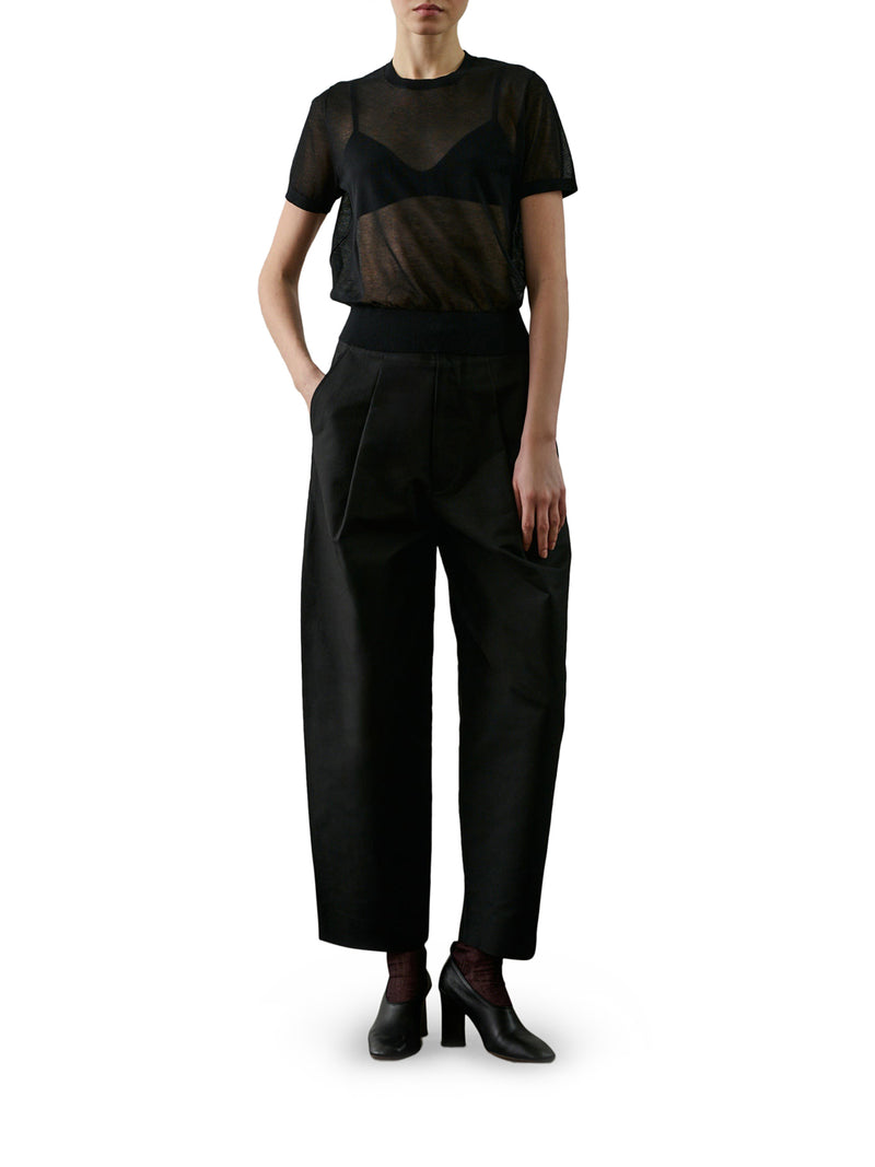 DALEY PLEATED BLACK COTTON TROUSERS