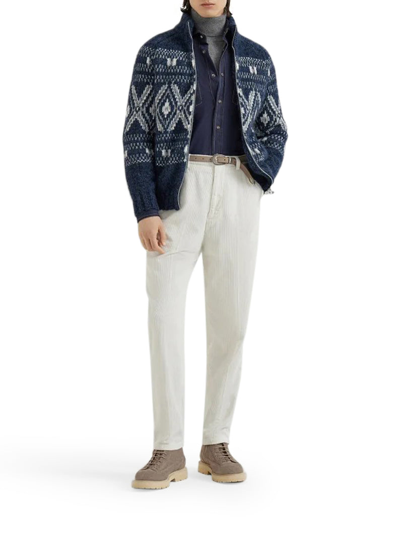GEOMETRIC JACQUARD CARDIGAN IN WOOL AND CASHMERE