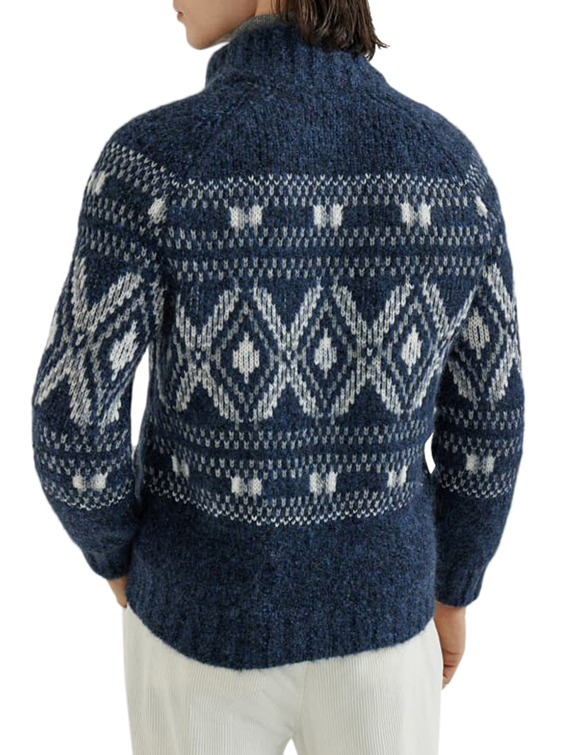 GEOMETRIC JACQUARD CARDIGAN IN WOOL AND CASHMERE