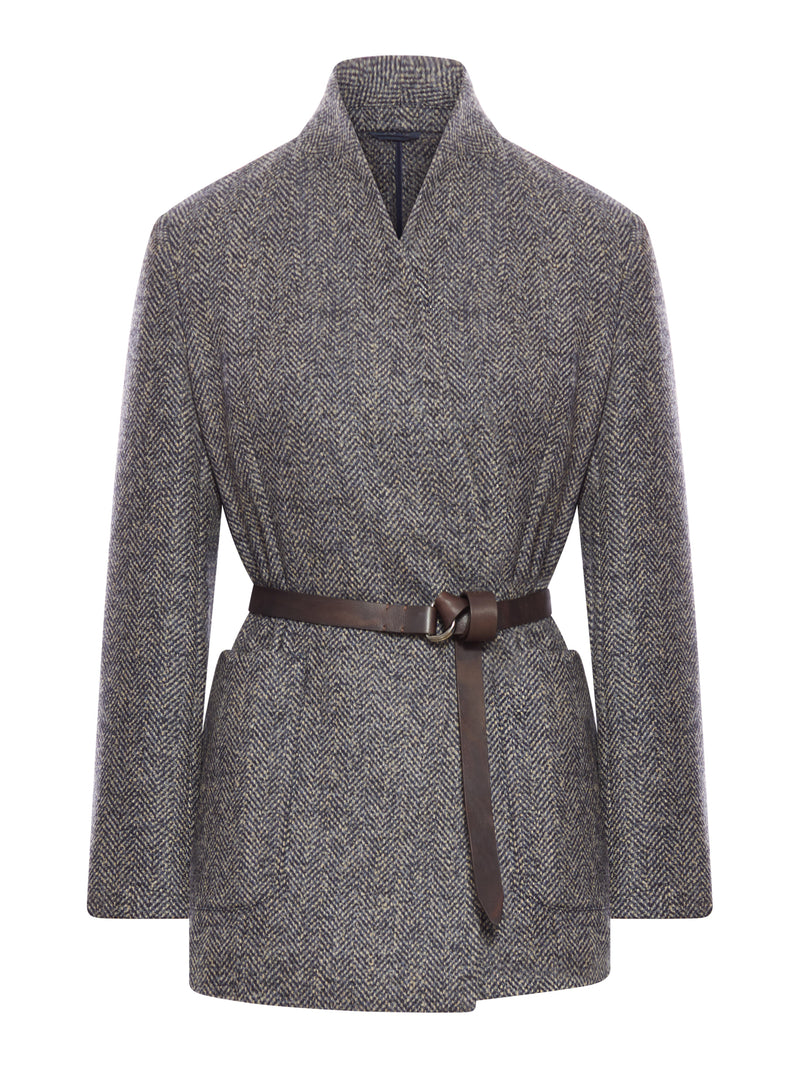 CASHMERE JACKET WITH LEATHER BELT